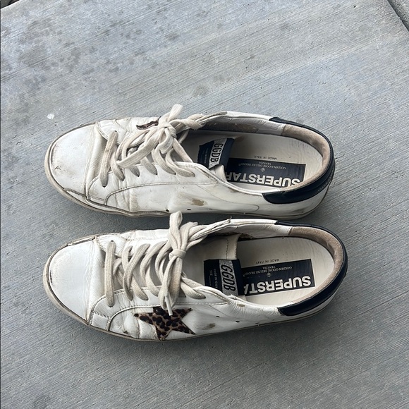 Golden Goose White Sneakers with Leopard Accent - Picture 1 of 3